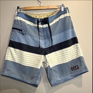 Patagonia Blue White Swim Trunks Board Shorts Men's Size 32 Unlined Wavefarer